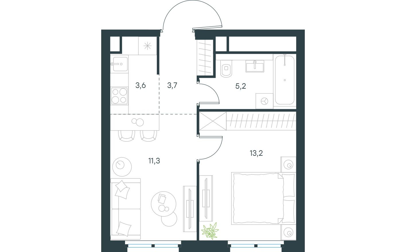 2к. квартира, 37.0 м²