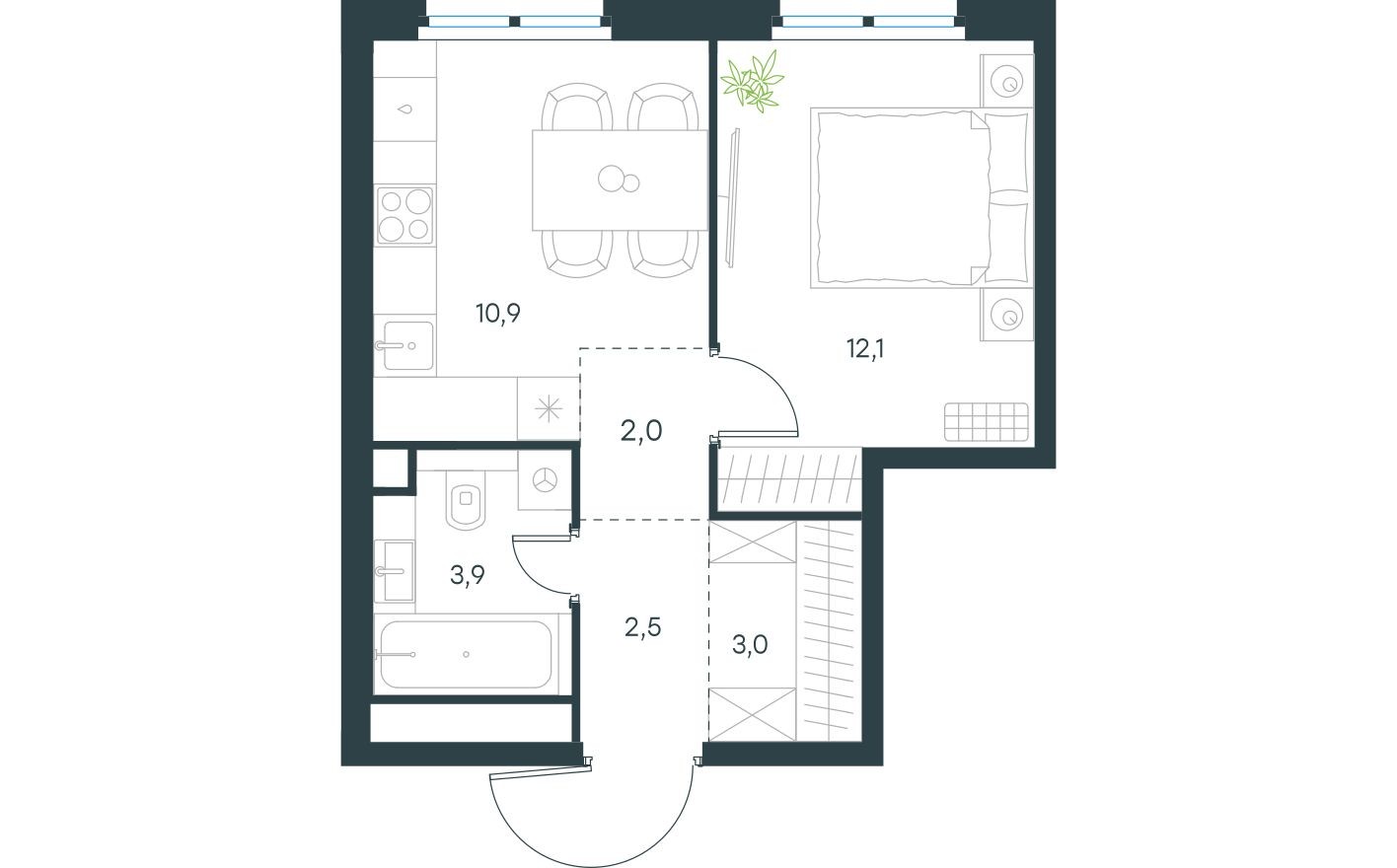 1к. квартира, 34.4 м²