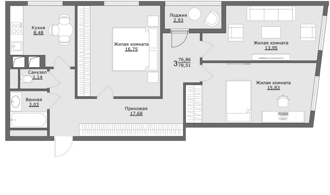 3к. квартира