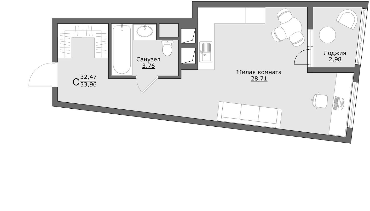 Планировка — Студия-квартира, 34.0 м²