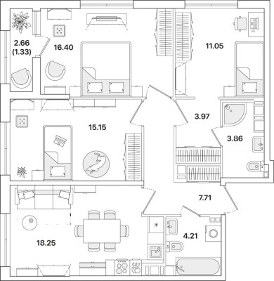 3к. квартира