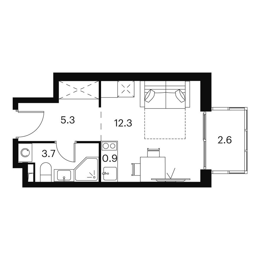 Студия-апартаменты, 24.8 м²