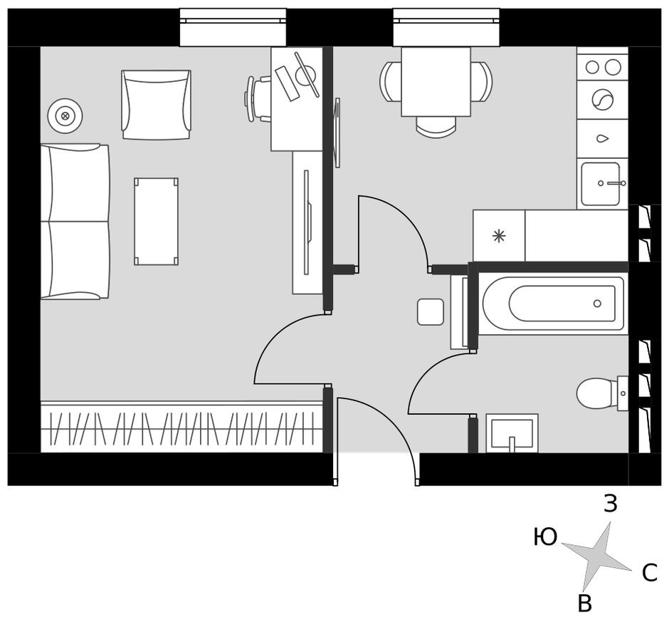 Планировка — 1к. квартира, 31.5 м²