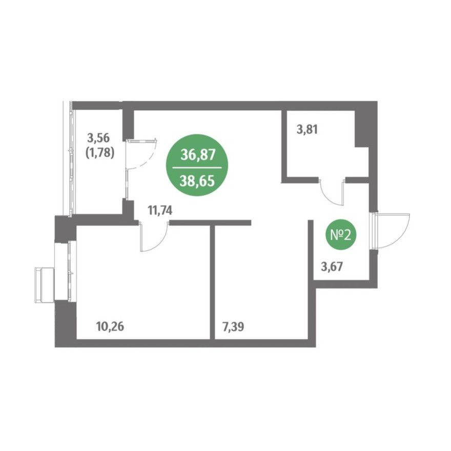 1к. квартира, 38.7 м²