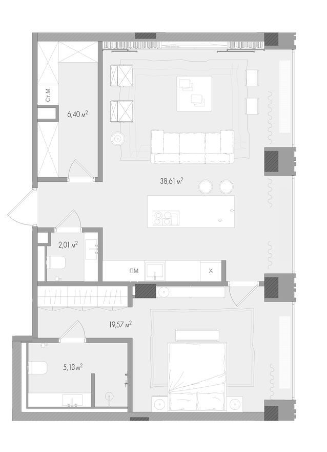 1к. квартира, 73.4 м²