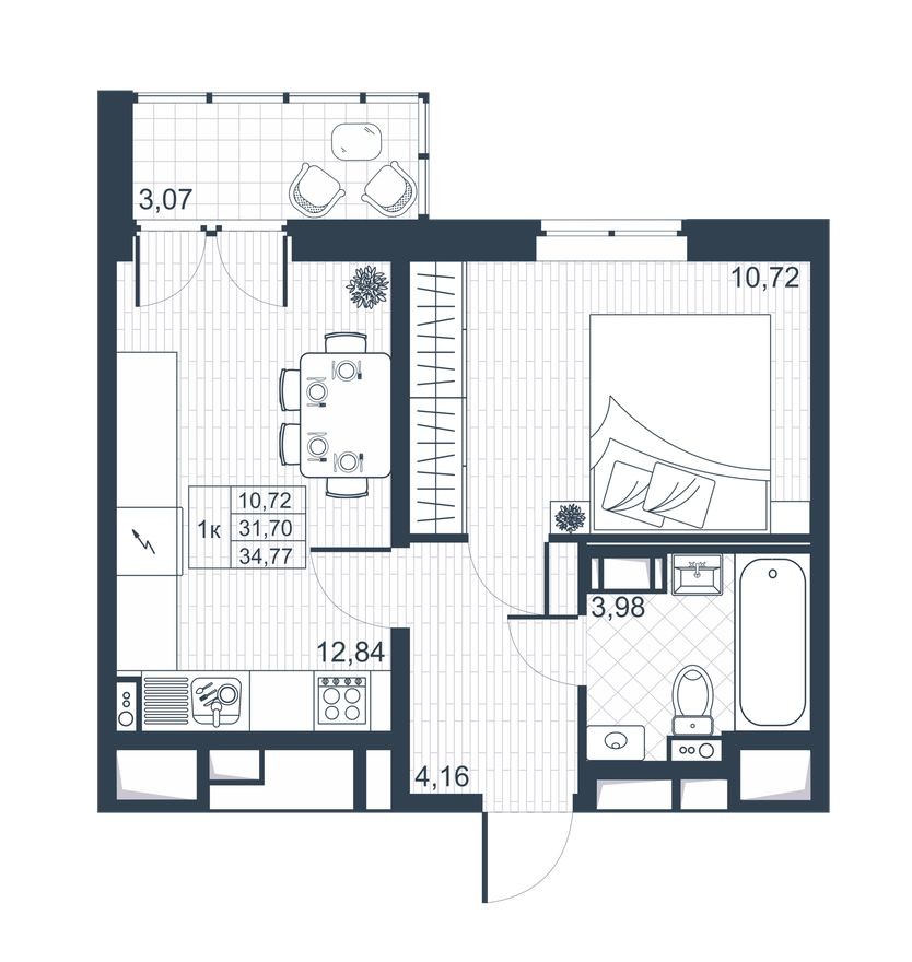 1к. квартира, 31.5 м²