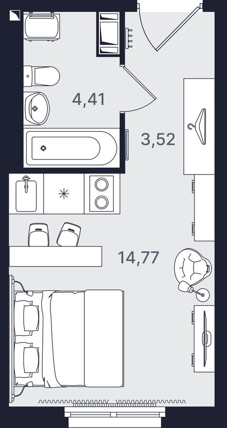 Студия-апартаменты, 22.7 м²