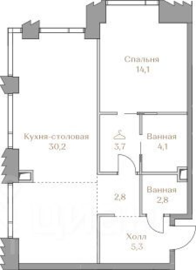 1к. квартира, 63.0 м²