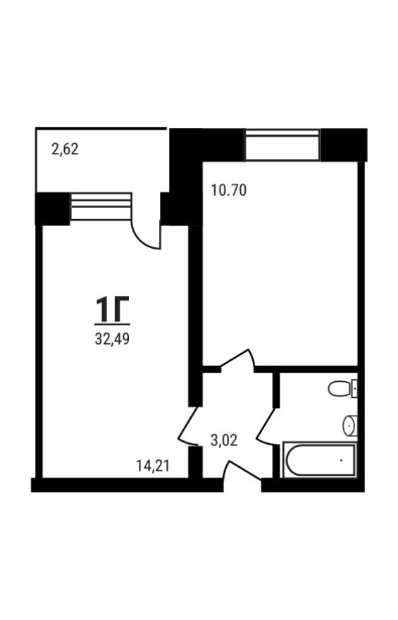 1к. квартира, 32.5 м²