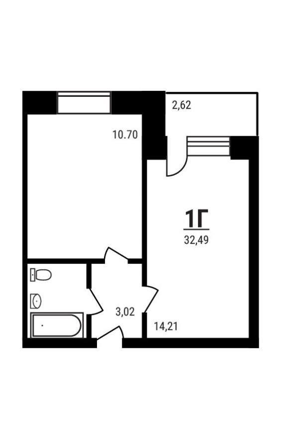 1к. квартира, 32.5 м²