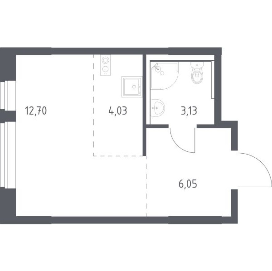 Студия-квартира, 25.9 м²