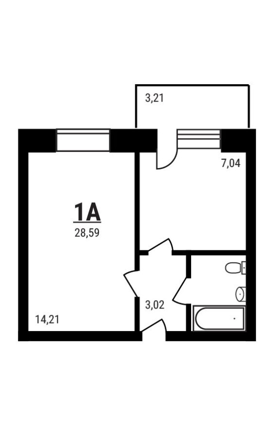 1к. квартира, 28.6 м²