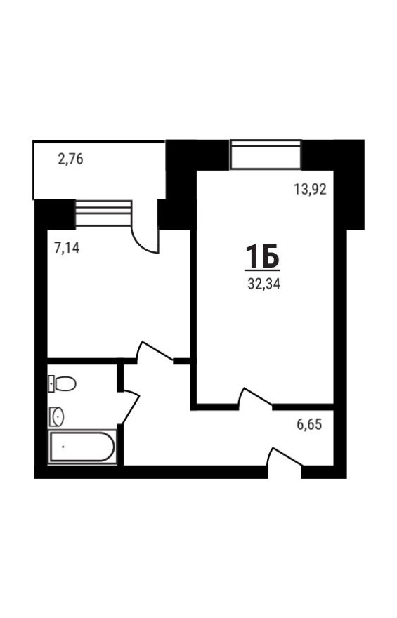 1к. квартира, 32.3 м²