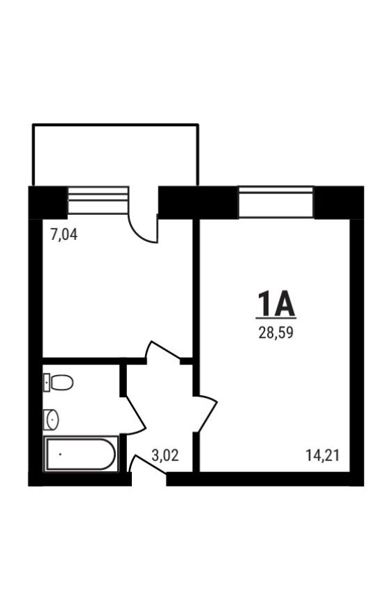 1к. квартира, 28.6 м²