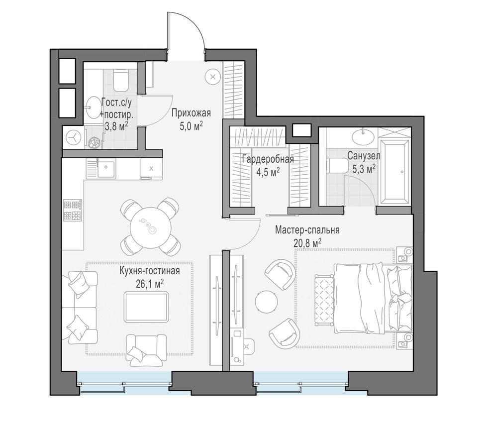 1к. квартира, 68.7 м²