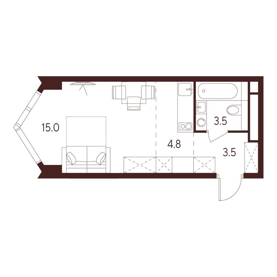 Студия-квартира, 26.8 м²