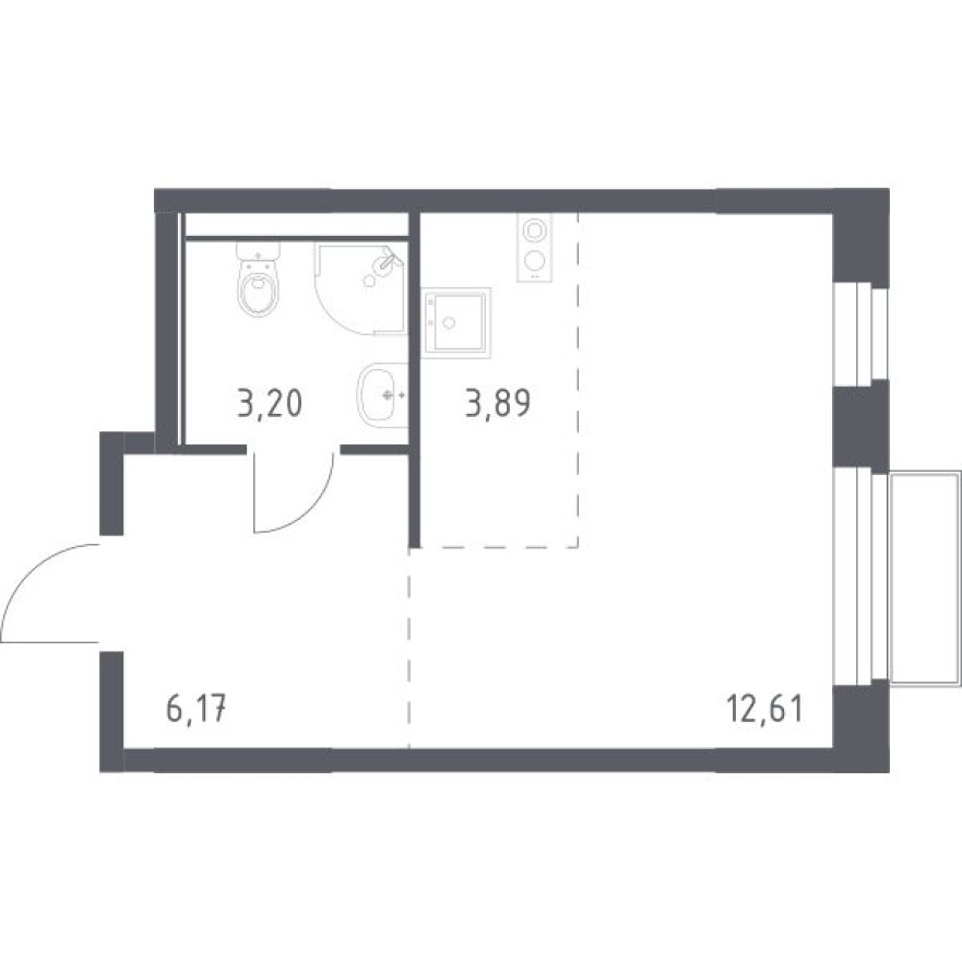 Студия-квартира, 25.9 м²