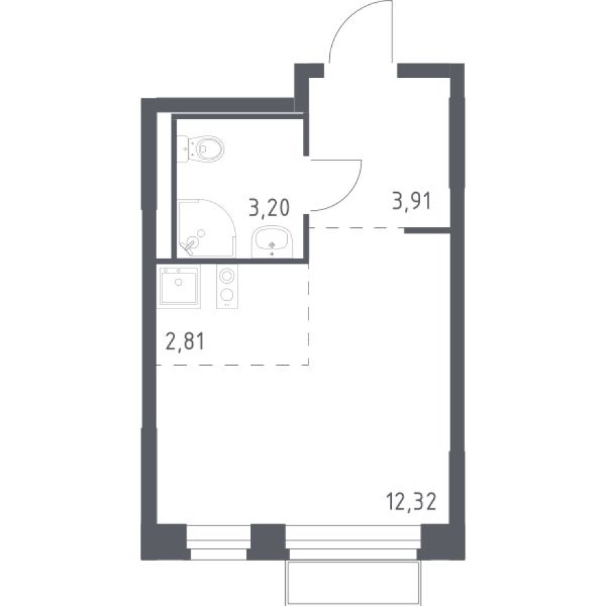 Студия-квартира, 22.2 м²