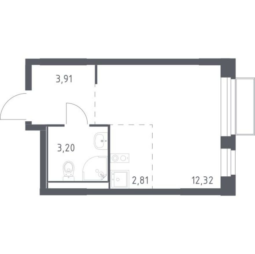 Студия-квартира, 22.2 м²
