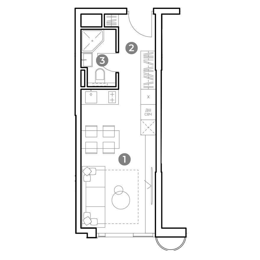 1к. апартаменты, 24.1 м²