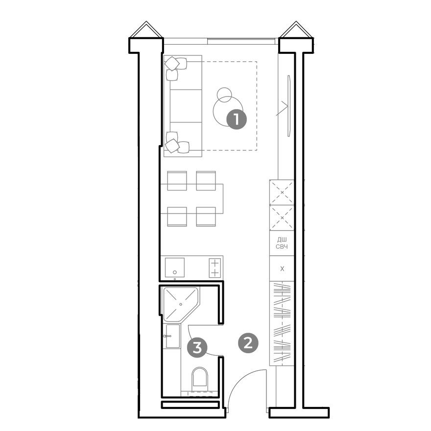 Планировка — 1к. апартаменты, 26.7 м²