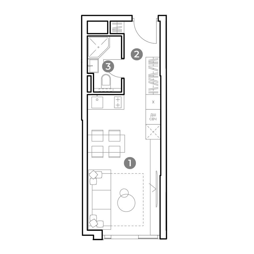 1к. апартаменты, 24.1 м²