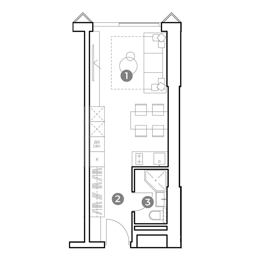 1к. апартаменты, 25.8 м²