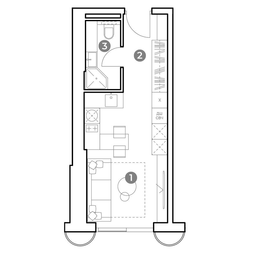 Планировка — 1к. апартаменты, 25.3 м²