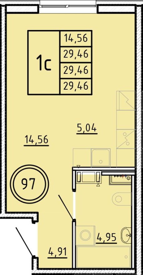 Студия-квартира, 29.5 м²