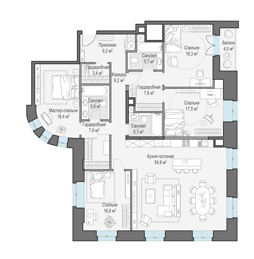 4к. квартира, 179.5 м²