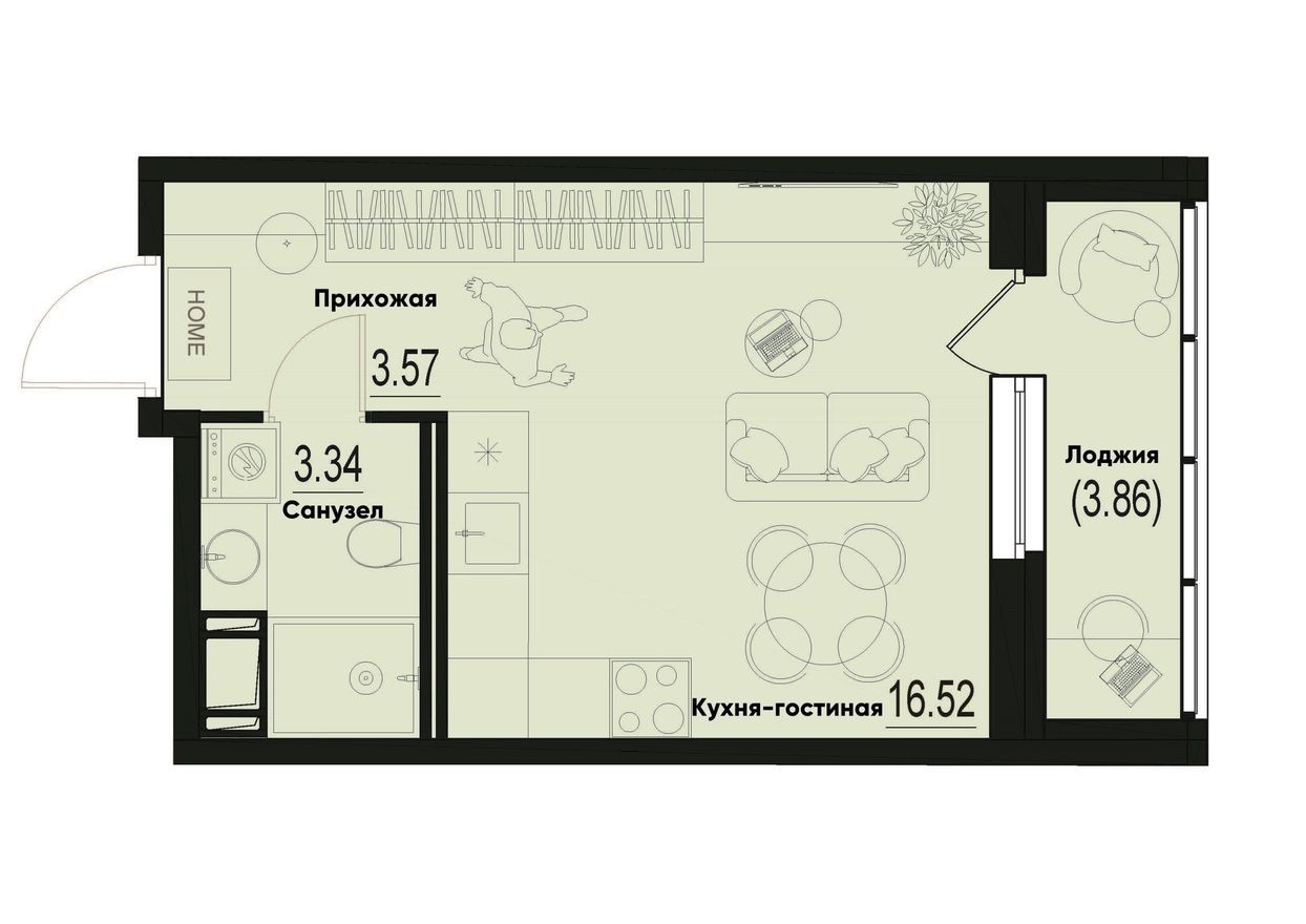 Студия-квартира, 25.4 м²