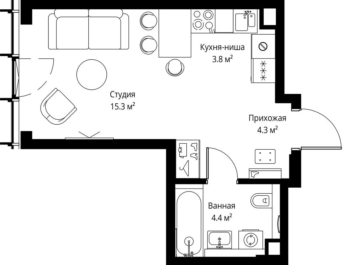 Студия-квартира, 27.8 м²