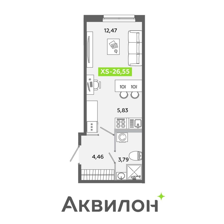 Студия-квартира, 26.6 м²