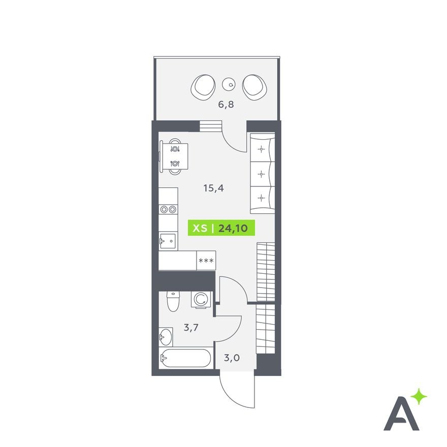 Студия-квартира, 24.1 м²