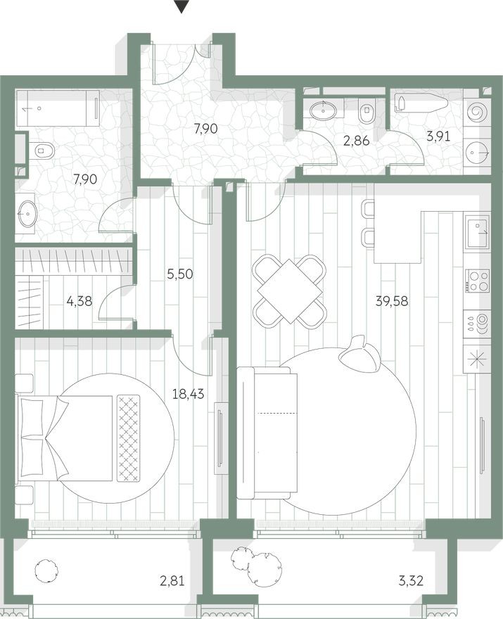 1к. квартира, 96.6 м²