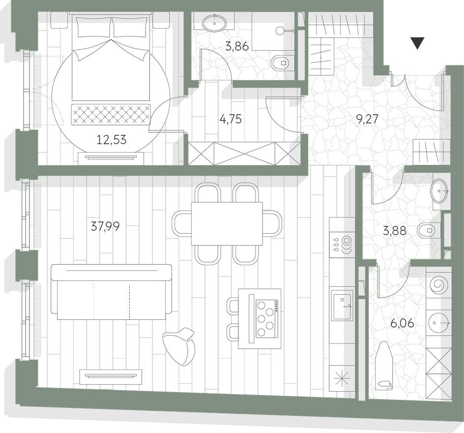 1к. квартира, 78.3 м²