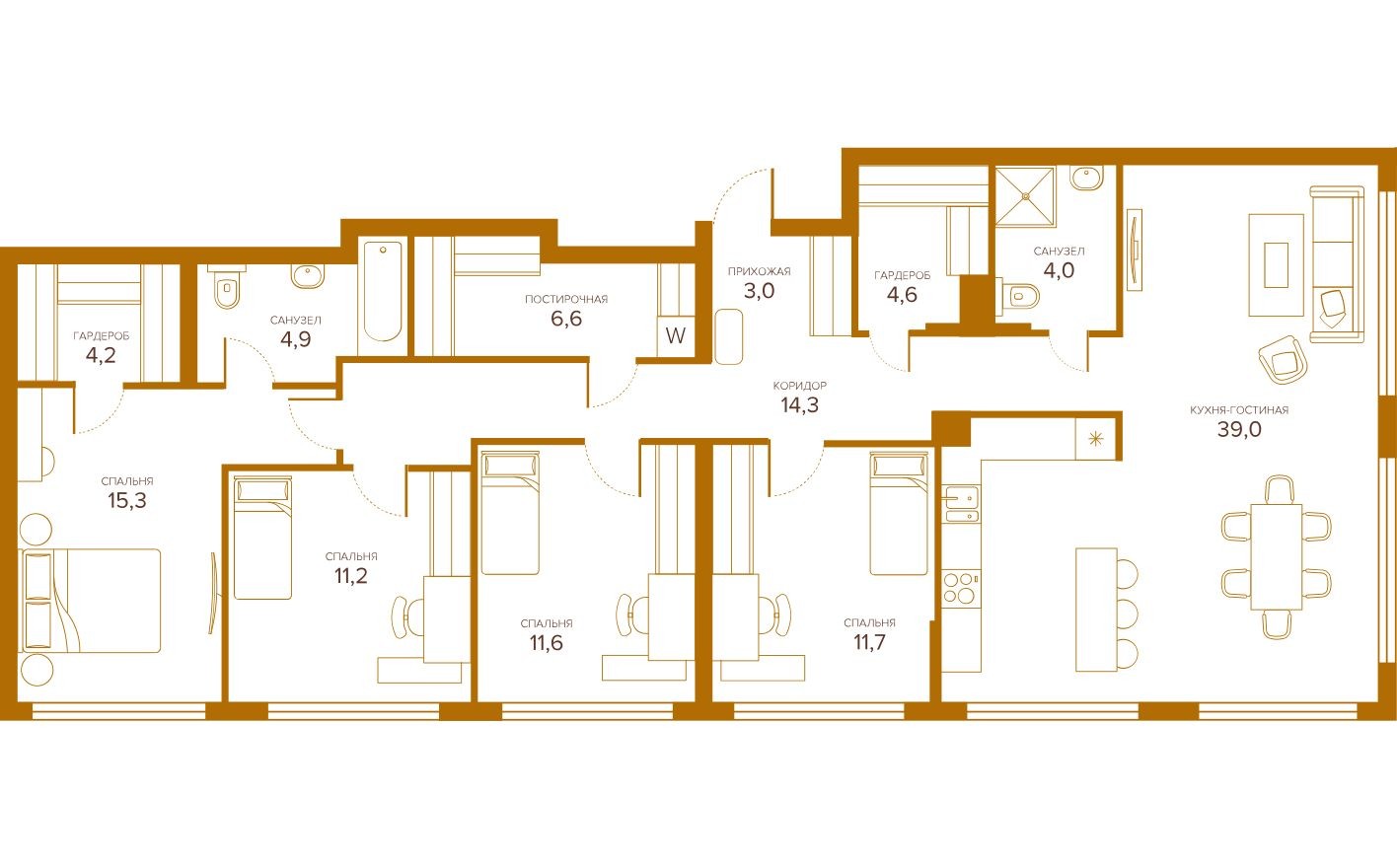 4к. квартира, 130.4 м²