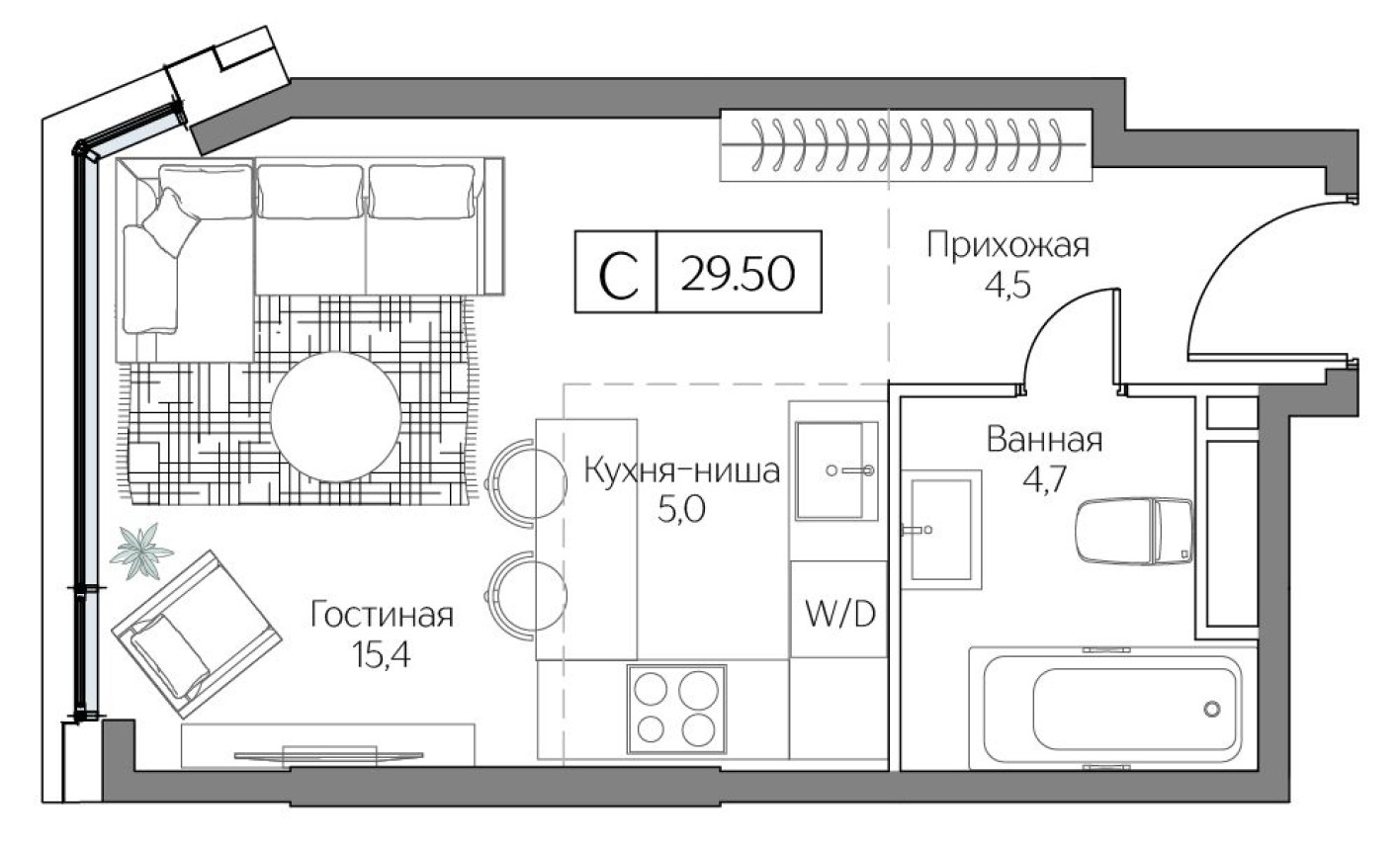 Студия-квартира, 29.0 м²