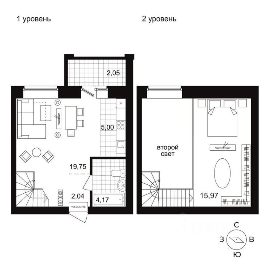 2к. квартира, 44.5 м²