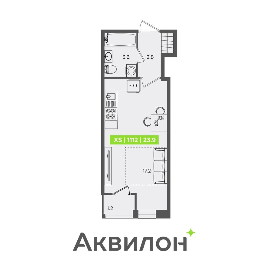 Студия-квартира, 23.9 м²