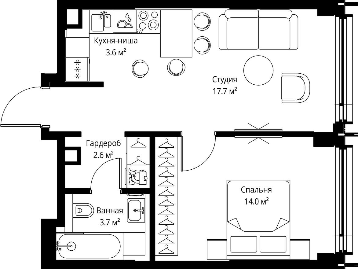 1к. квартира, 41.6 м²