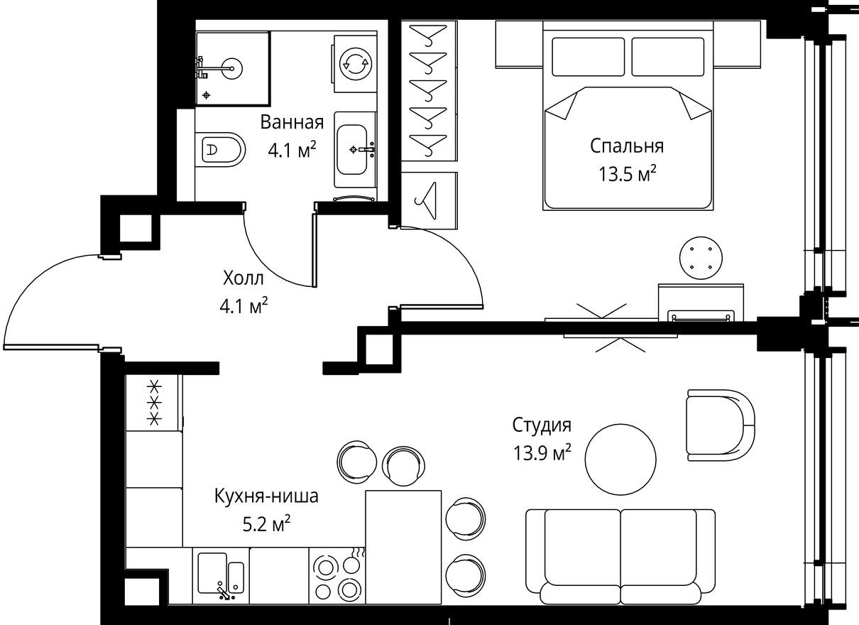 1к. квартира, 40.8 м²