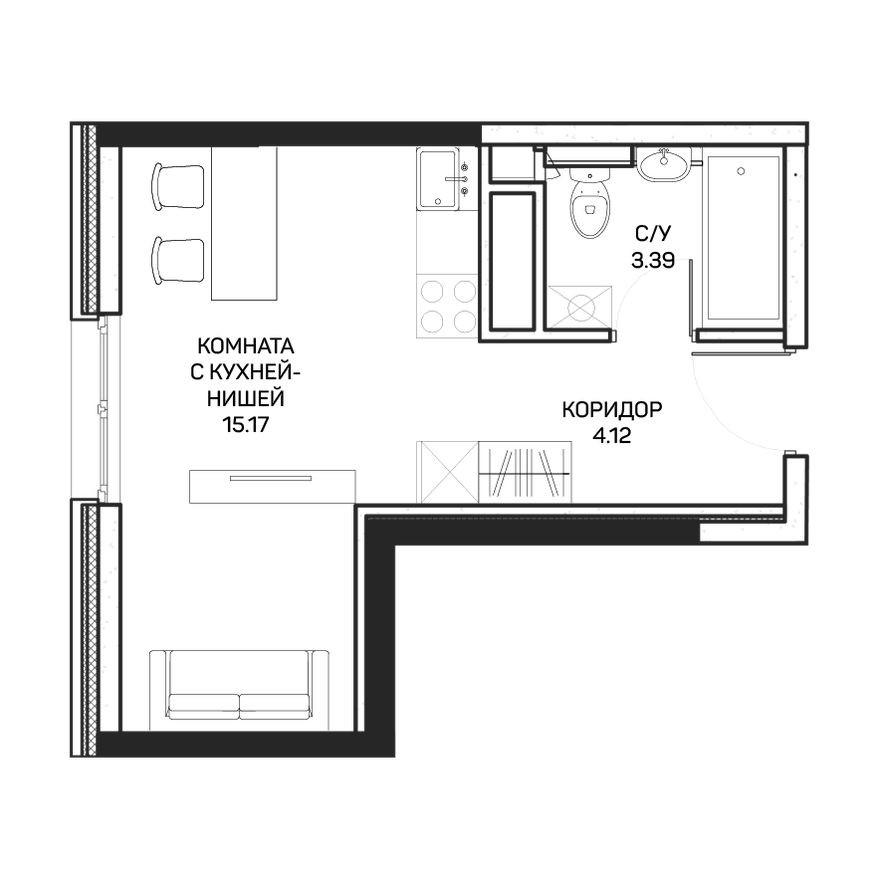 Студия-апартаменты, 22.8 м²