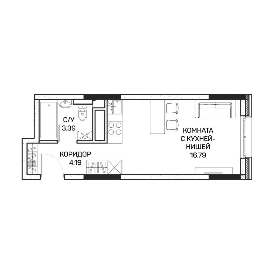 Студия-апартаменты, 24.6 м²