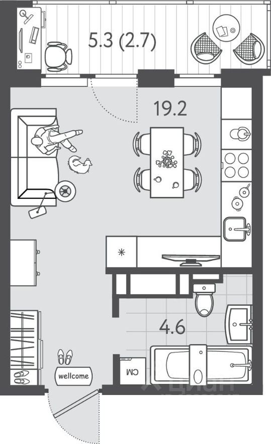 1к. квартира, 26.0 м²