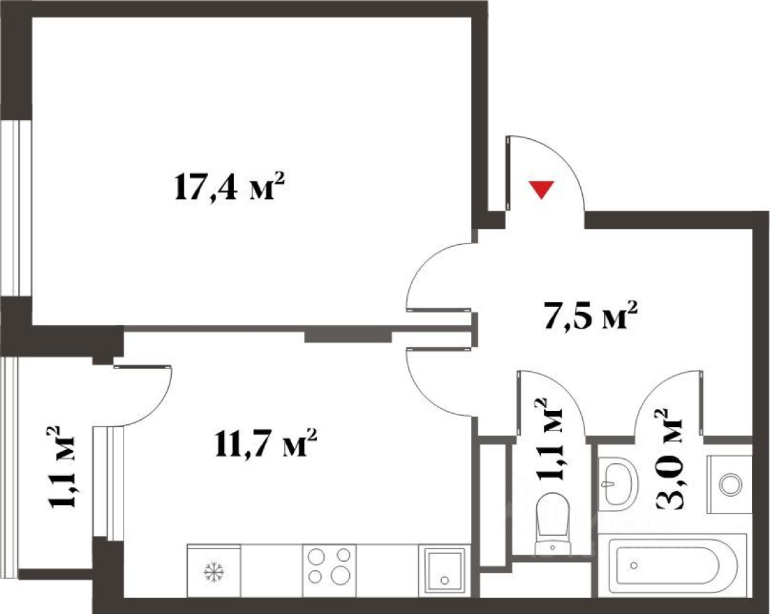 1к. квартира, 40.8 м²