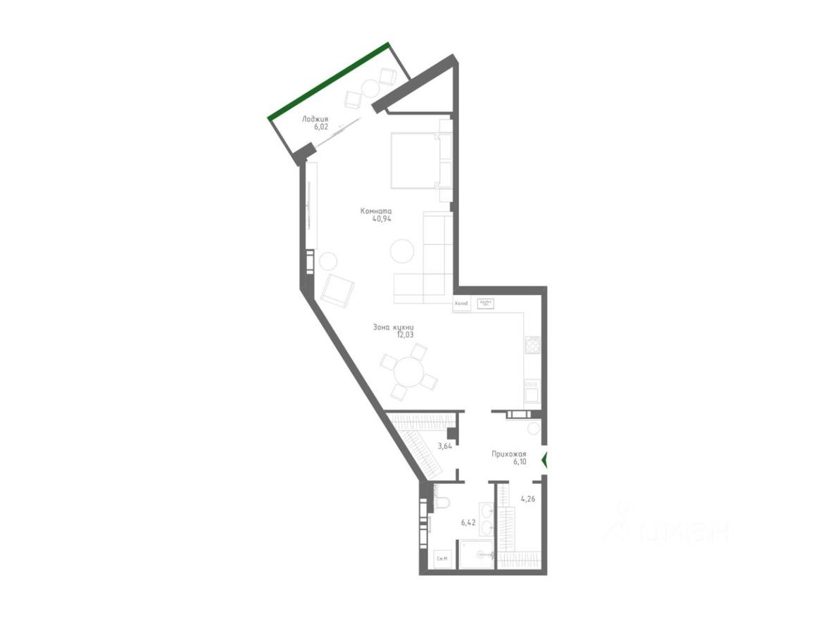 1к. апартаменты, 79.4 м²