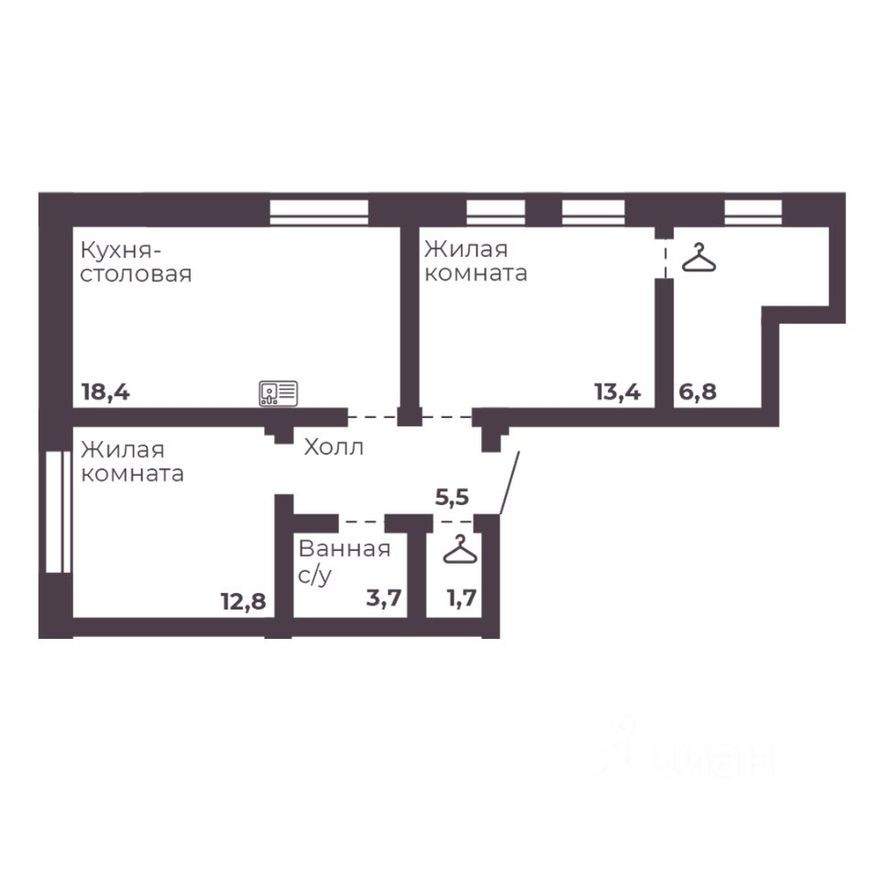 2к. квартира, 62.3 м²