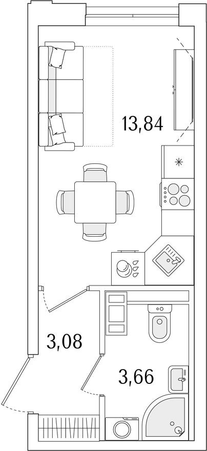 Студия-квартира, 20.6 м²