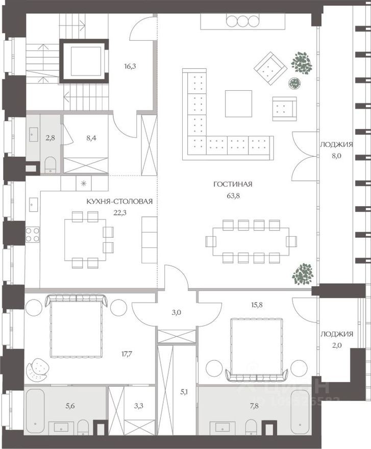 4к. квартира, 296.8 м²